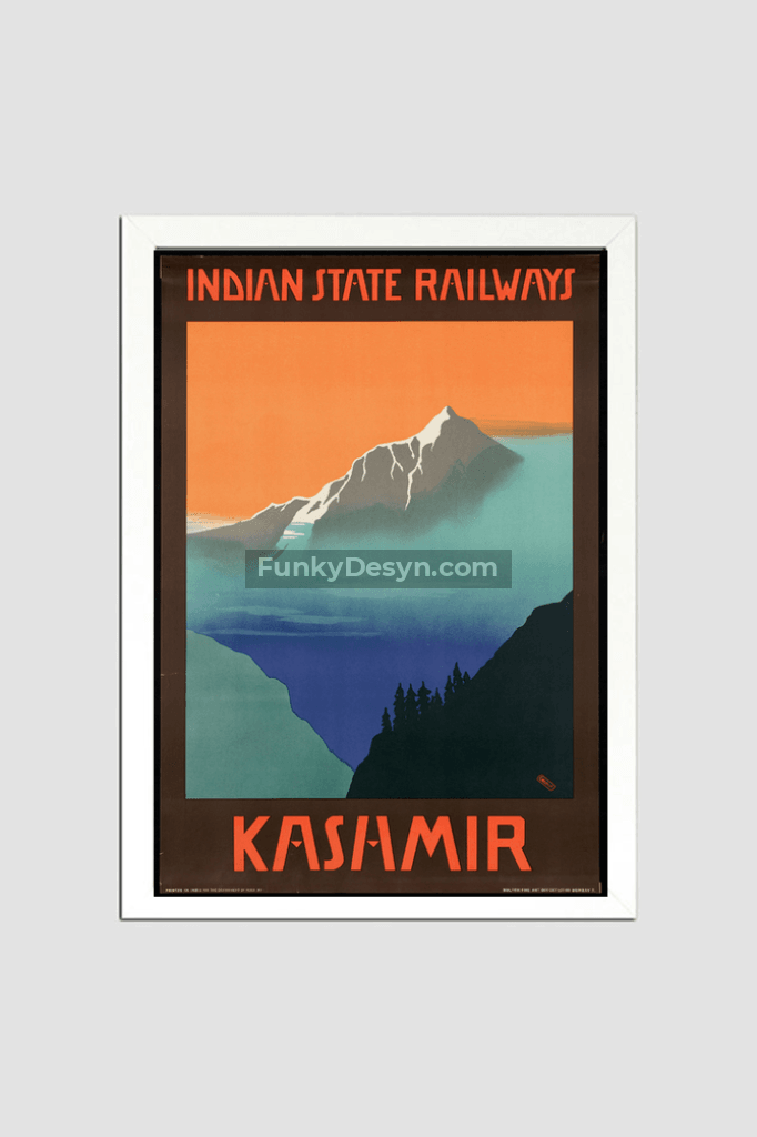 Vintage Kashmir Travel Poster 8.3X11.7 Inches/ White Framed Decor