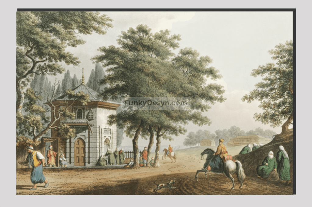 Pera from Views in the Ottoman Dominions, in Europe, in Asia, and some of the Mediterranean islands  by Luigi Mayer (1755-1803).