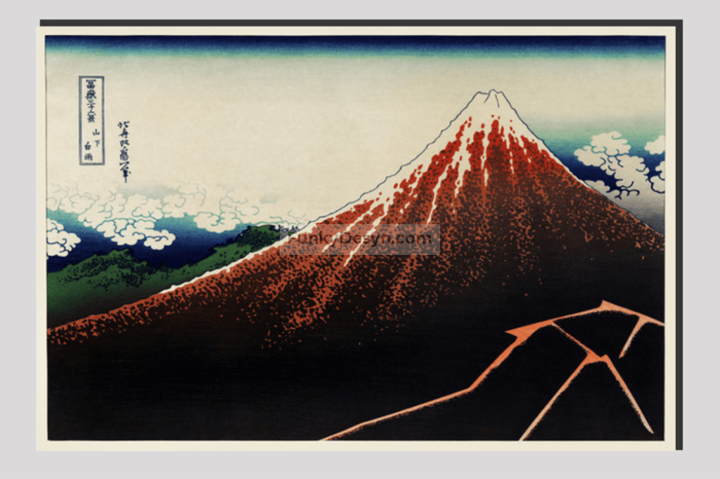 Sanka Hakuu by Katsushika Hokusai (1760-1849), meaning Shower below a summit  a traditional Japanese Ukyio-e style illustration of Mount Fuji