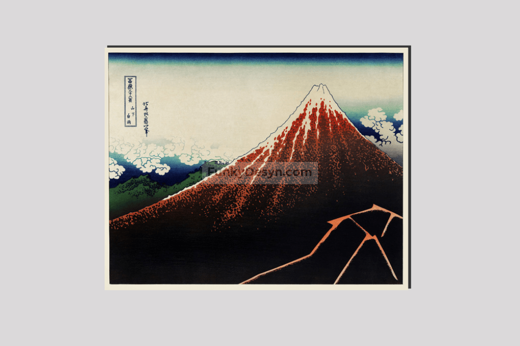 Sanka Hakuu by Katsushika Hokusai (1760-1849), meaning Shower below a summit  a traditional Japanese Ukyio-e style illustration of Mount Fuji