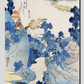 Fuji no Yukei by Utagawa Kuniyoshi (1798-1861), translated An Evening View of Fuji, a traditional Japanese ukiyo-e style illustration of the stream of Asazawa in spring with view of Mount Fuji from the hot springs at Hakon
