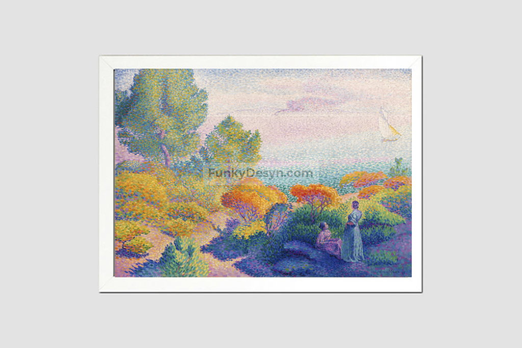 Two Women by the Shore, Mediterranean (1896) painting in high resolution by Henri-Edmond Cross