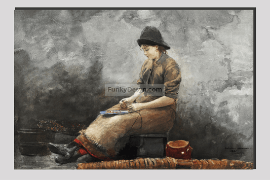 A Fishergirl Baiting Lines (1881) by Winslow Homer