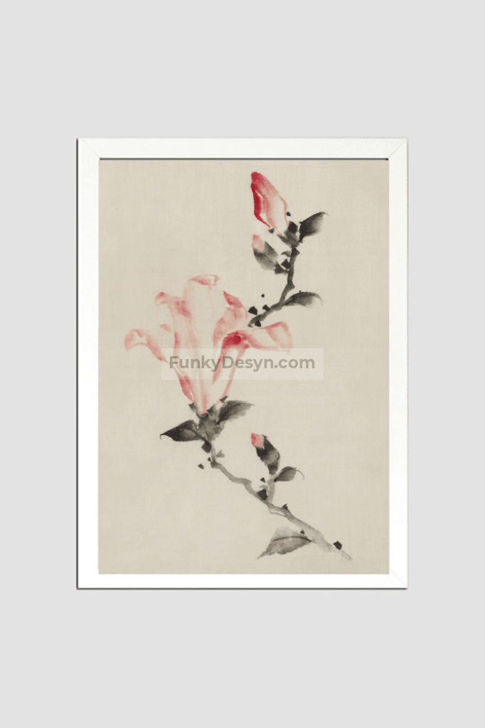 Large Pink Blossom on a Stem with Three Additional Buds by Katsushika Hokusai