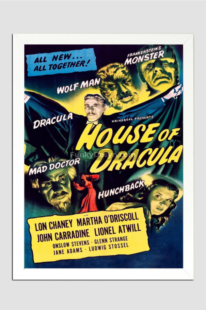 House Of Dracula -1945 11.7X16.54 Inches/ White Framed Poster Decor