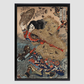 Kinhyoshi Yorin, Hero of the Suikoden by Utagawa Kuniyoshi (1753-1806), a traditional Japanese ukiyo-e style illustration of a samurai man, the hero of the Suikoden, holding katana and straw hat