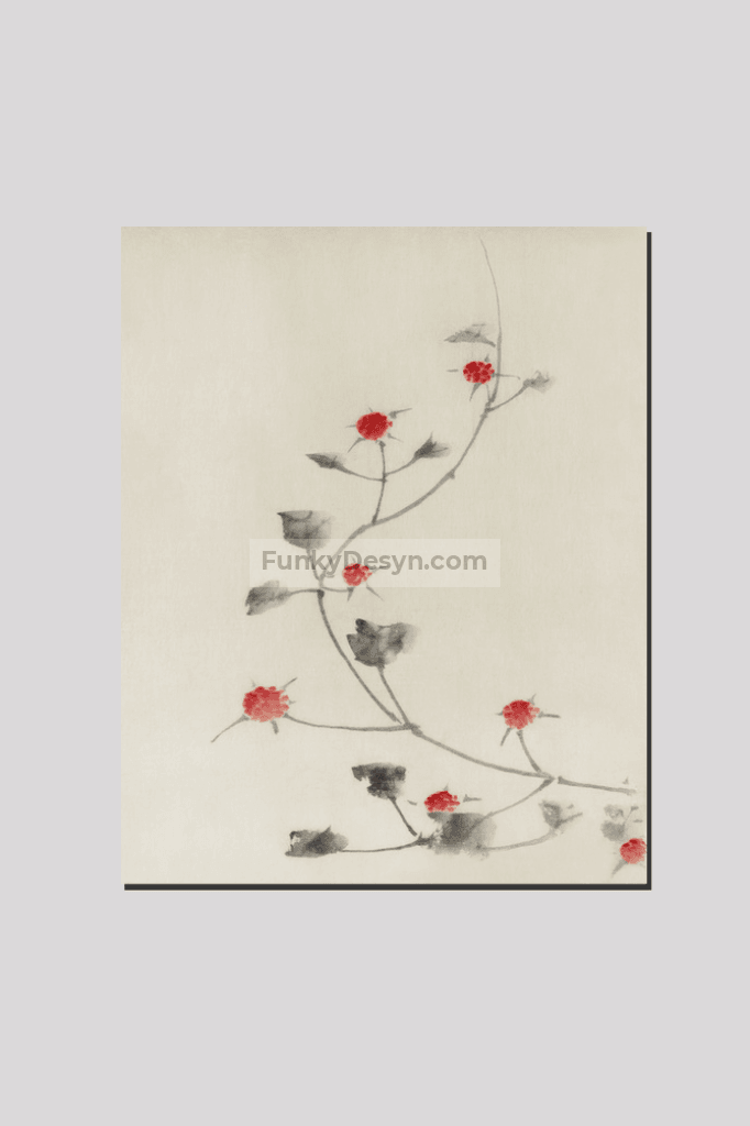 Large Pink Blossom on a Stem with Three Additional Buds by Katsushika Hokusai
