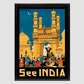 Visit India- Vintage Hyderabad Poster 8.3X11.7 Inches/ Black Framed Decor