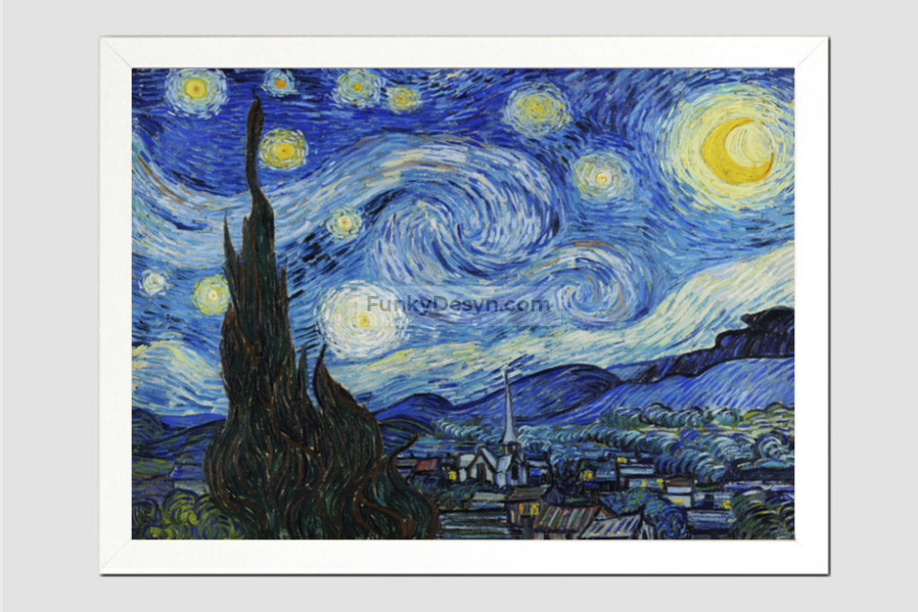 The Starry Night (1889) By Vincent Van Gogh 11.7X16.54 Inches/ White Framed Poster
