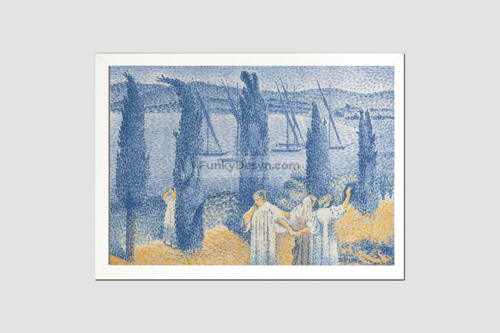 The Promenade; Landscape with Cypresses (1897) painting in high resolution by Henri-Edmond Cross