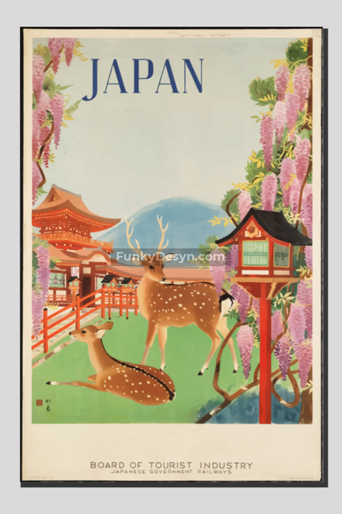 Visit Japan Vintage Travel Poster 20X30 Inches/ Wrapped Canvas Decor