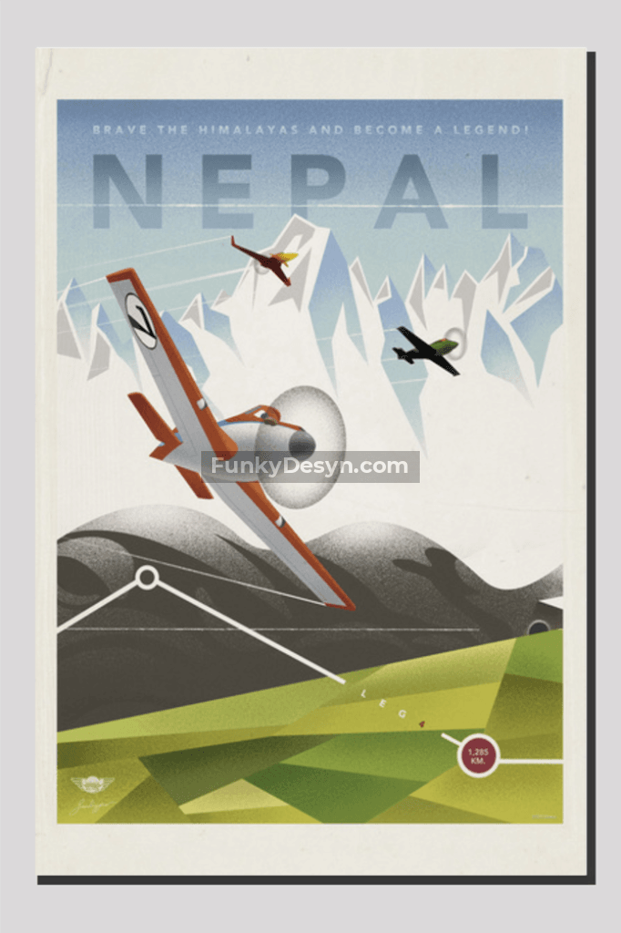 Planes Vintage Poster Nepal 20X30 Inches/ Wrapped Canvas Decor
