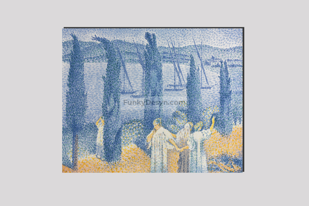 The Promenade; Landscape with Cypresses (1897) painting in high resolution by Henri-Edmond Cross