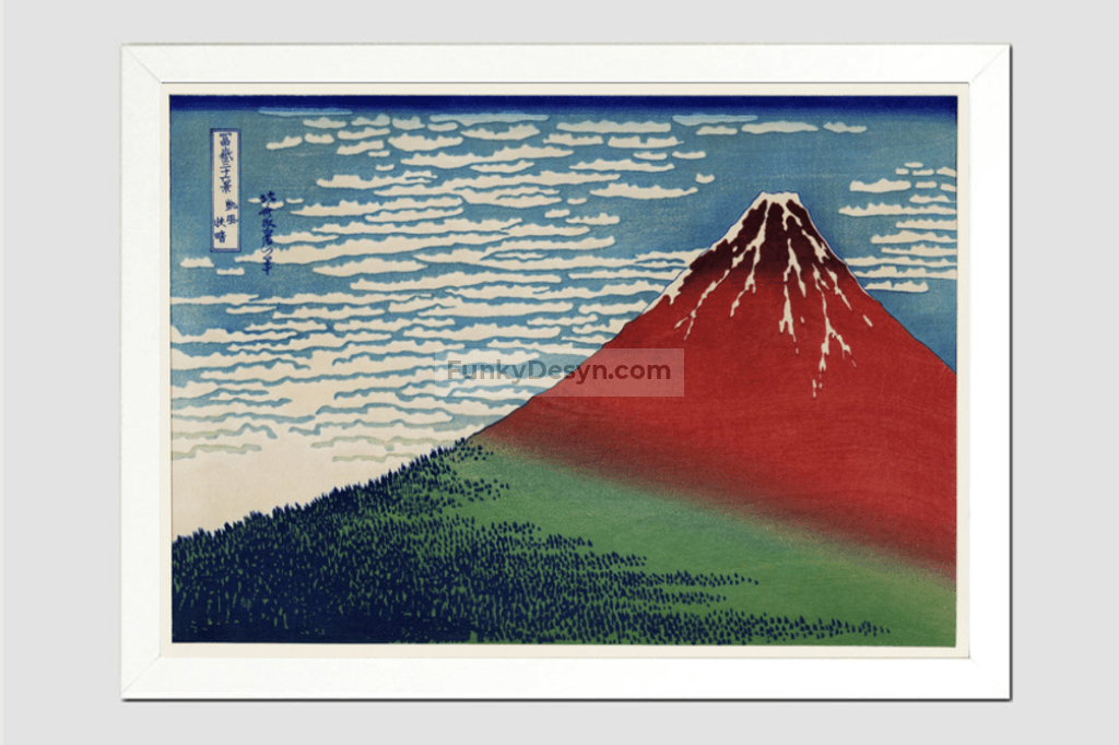Katsushika Hokusai's Fine Wind, Clear Morning (1760-1849), a famous traditional Japanese Ukyio-e style illustration of Mount Fuji