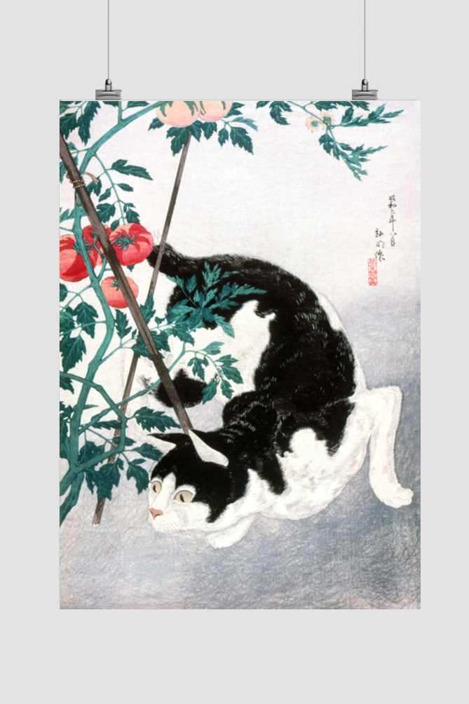 Cat with Tomato Plant (1931) by Hiroaki Takahashi (1871–1945)