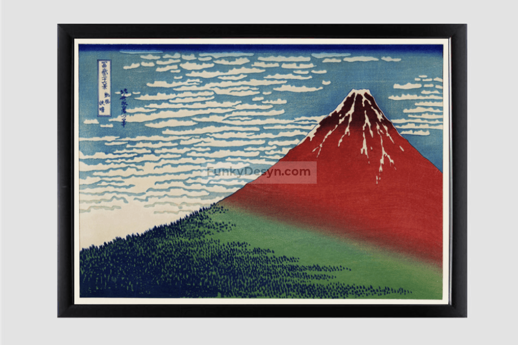 Katsushika Hokusai's Fine Wind, Clear Morning (1760-1849), a famous traditional Japanese Ukyio-e style illustration of Mount Fuji