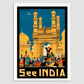 Visit India- Vintage Hyderabad Poster 8.3X11.7 Inches/ White Framed Decor