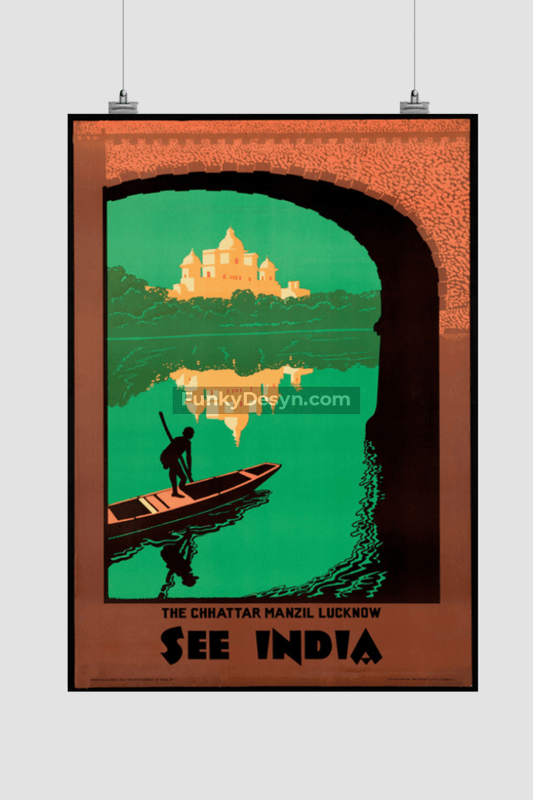 Visit India Vintage Lucknow Travel Poster 11.7X16.54 Inches/ Rolled Decor