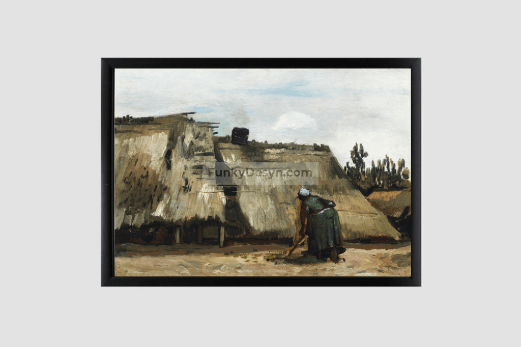 A Peasant Woman Digging In Front Of Her Cottage (C.1885) By Vincent Van Gogh. 8.3X11.7 Inches/ Black