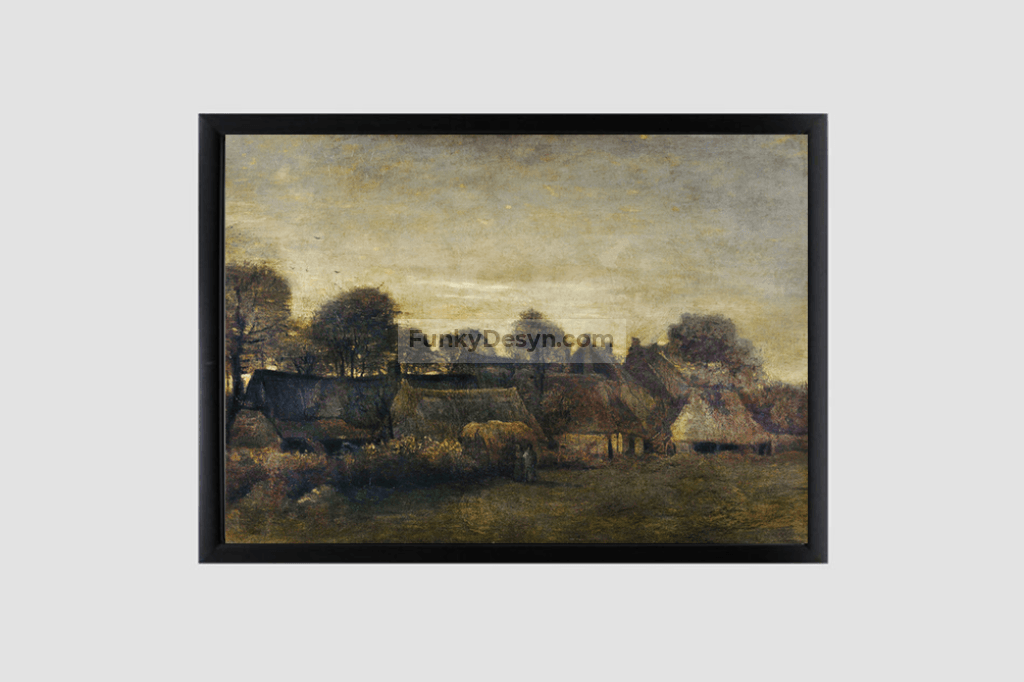 Farming Village At Twilight (1884) By Vincent Van Gogh 8.3X11.7 Inches/ Black Framed Poster