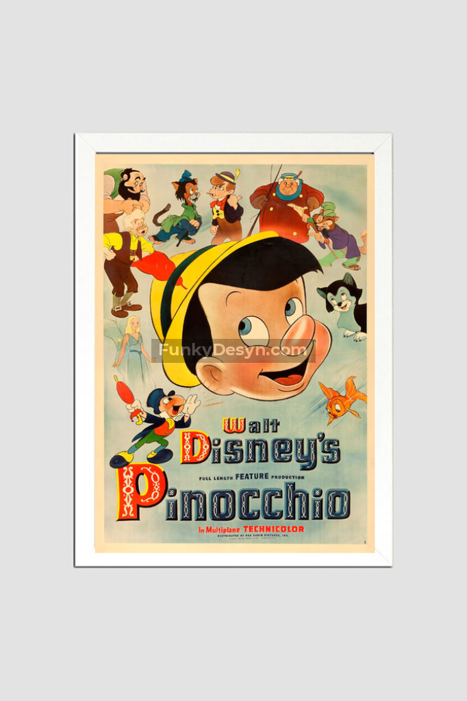 Pinocchio -1940 8.3X11.7 Inches/ White Framed Poster Decor