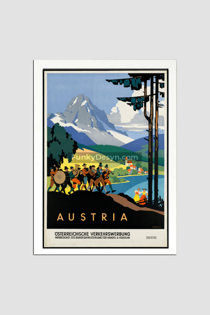 Austria Vintage Travel Poster 8.3X11.7 Inches/ White Framed Decor
