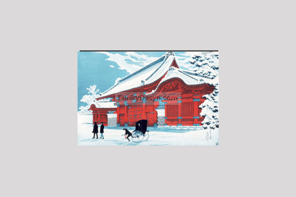 The Red Gate of Hongo in Snow (1926)  by Hiroaki Takahashi