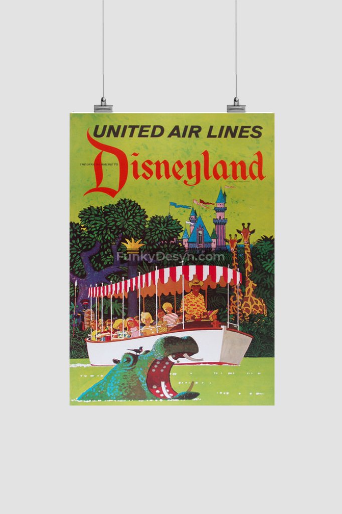 United Airlines Disneyland Vintage Travel Poster 8.3X11.7 Inches/ Rolled Decor