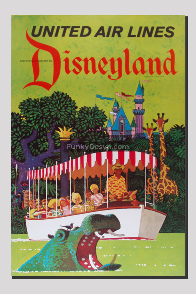 United Airlines Disneyland Vintage Travel Poster 20X30 Inches/ Wrapped Canvas Decor