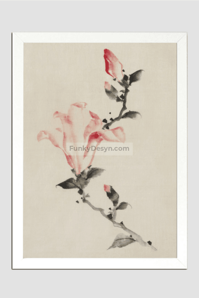 Large Pink Blossom on a Stem with Three Additional Buds by Katsushika Hokusai