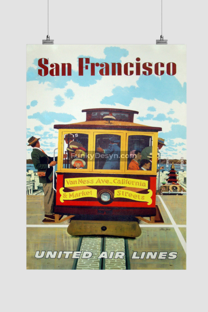 United Airlines San Francisco Vintage Poster 11.7X16.54 Inches/ Rolled Decor