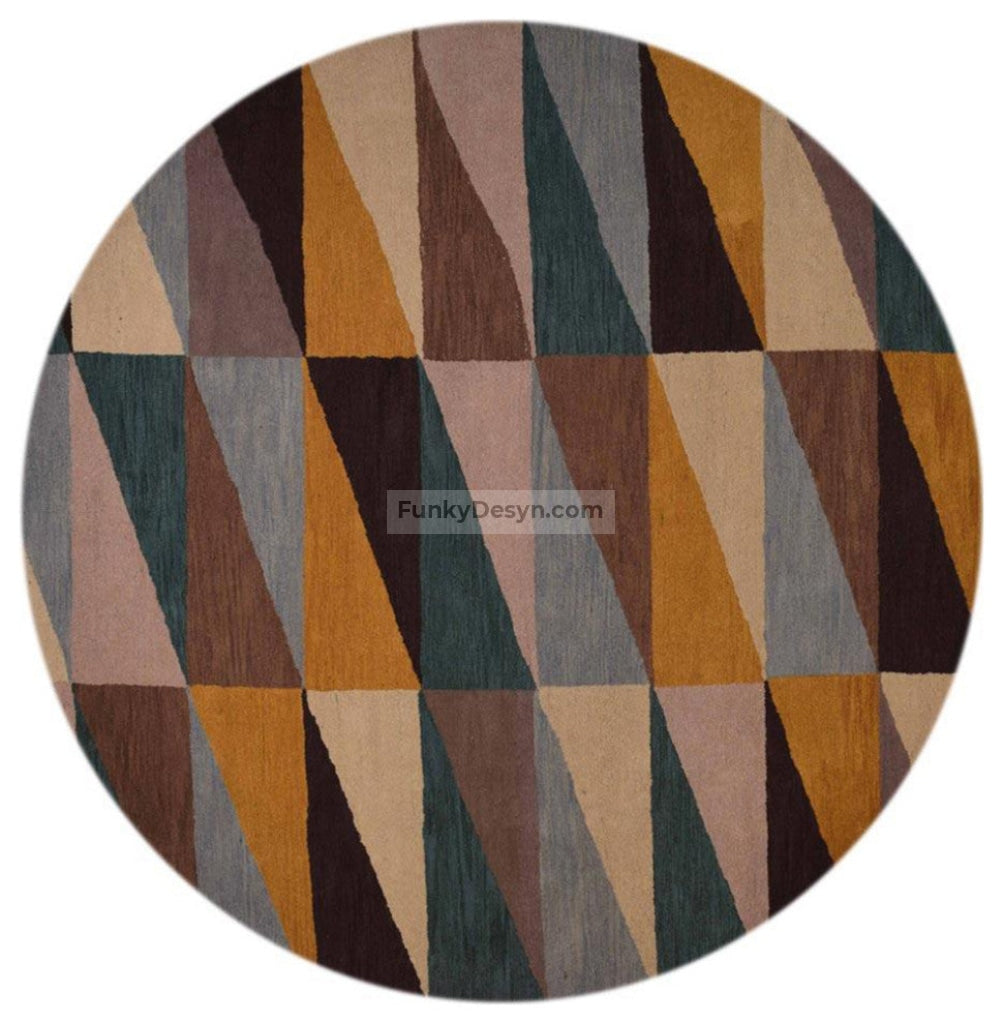 Hand Tufted Wool Geometric Round Multicolor
