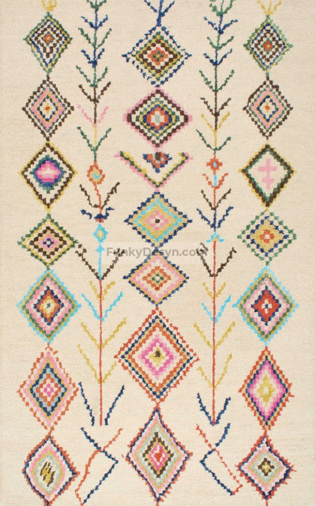 Hand-Tufted Bohemian Moroccan Diamond Rug, Ivory