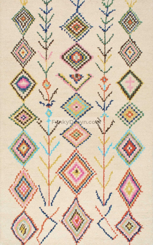 Hand-Tufted Bohemian Moroccan Diamond Rug, Ivory