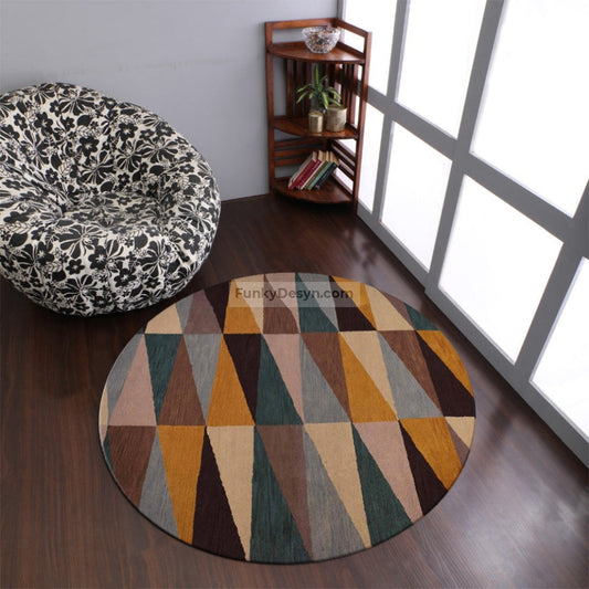 Hand Tufted Wool Geometric Round Multicolor