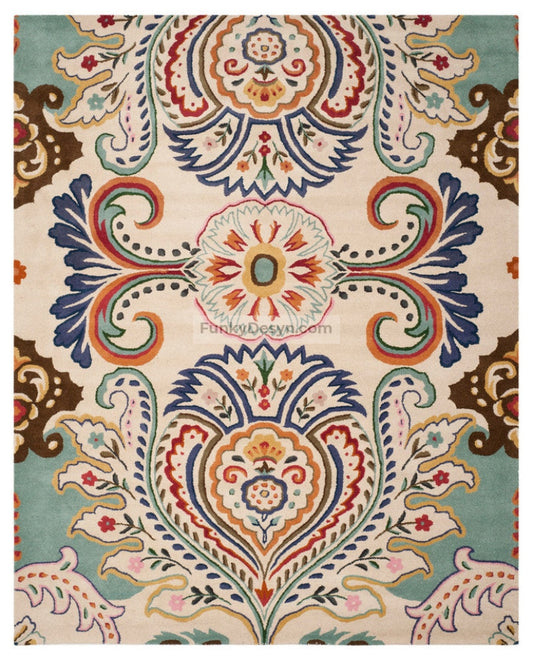Lush Floral Rug, Ivory/Blue