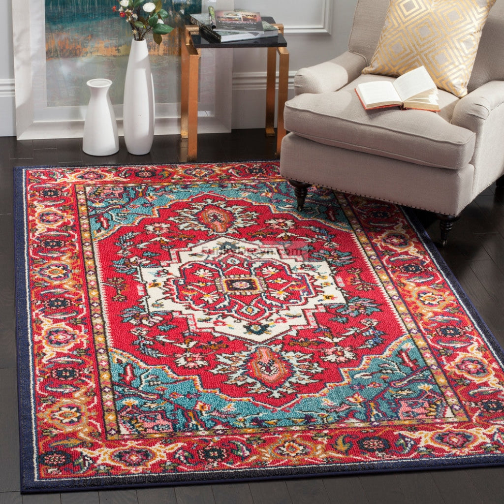Monaco  Rug, Red/Turquoise