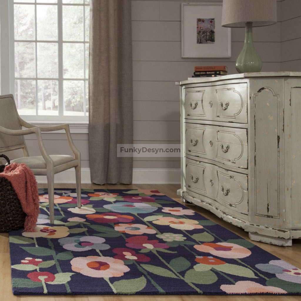 Newport Navy Rug, Flowers