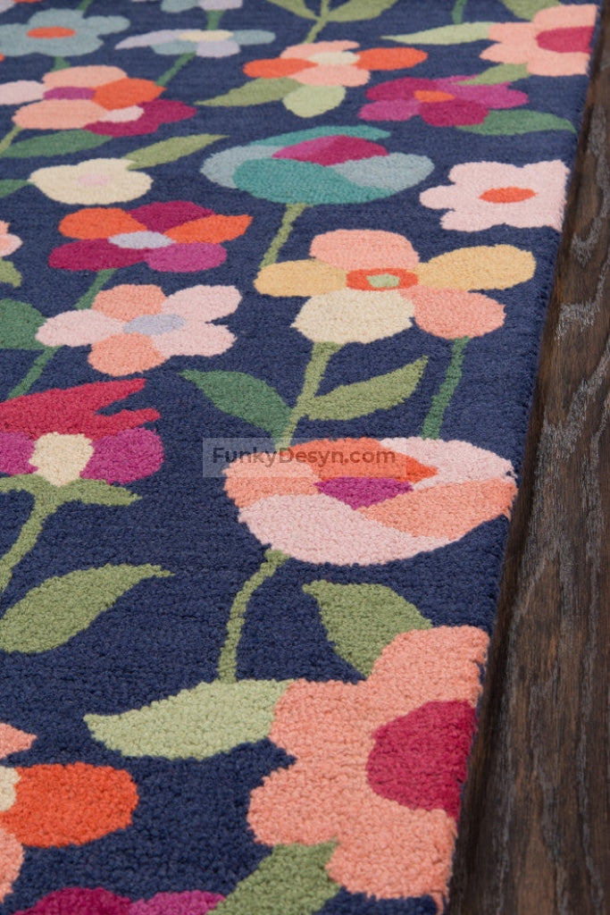 Newport Navy Rug, Flowers