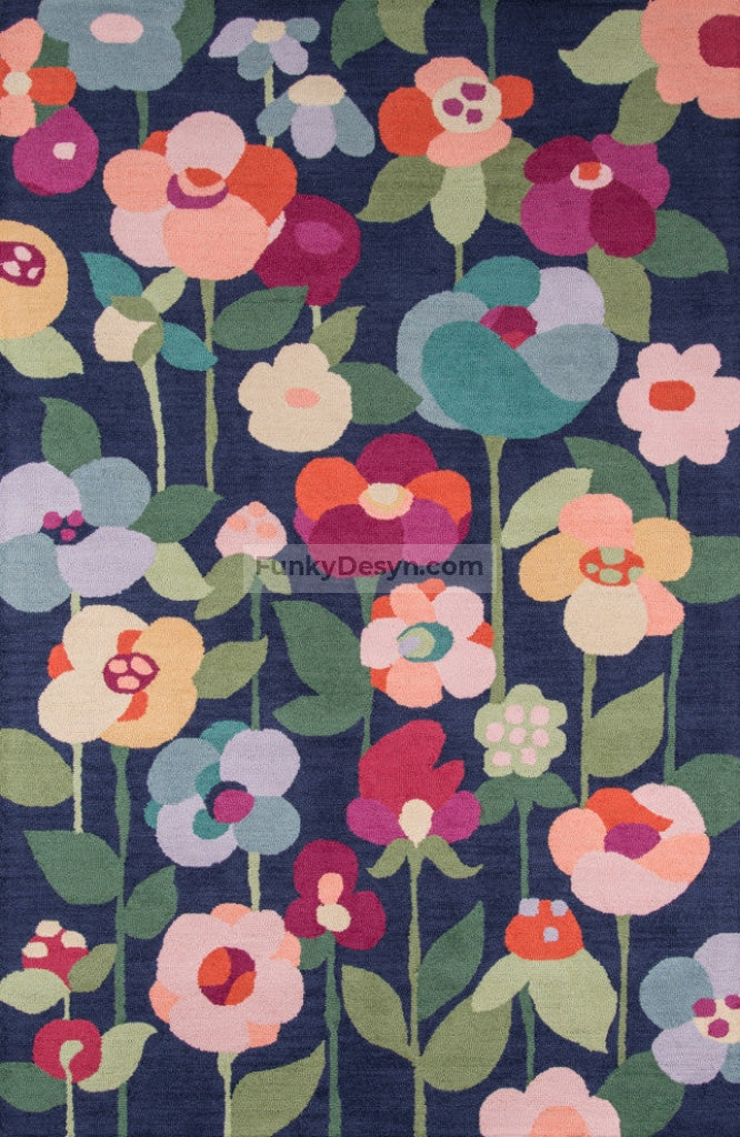 Newport Navy Rug, Flowers