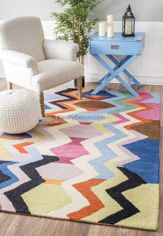 Hand-Tufted Tikal Striped Chevron Rug, Multi