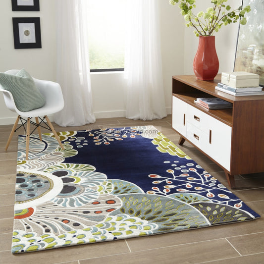New Wave Navy Rug, Floral