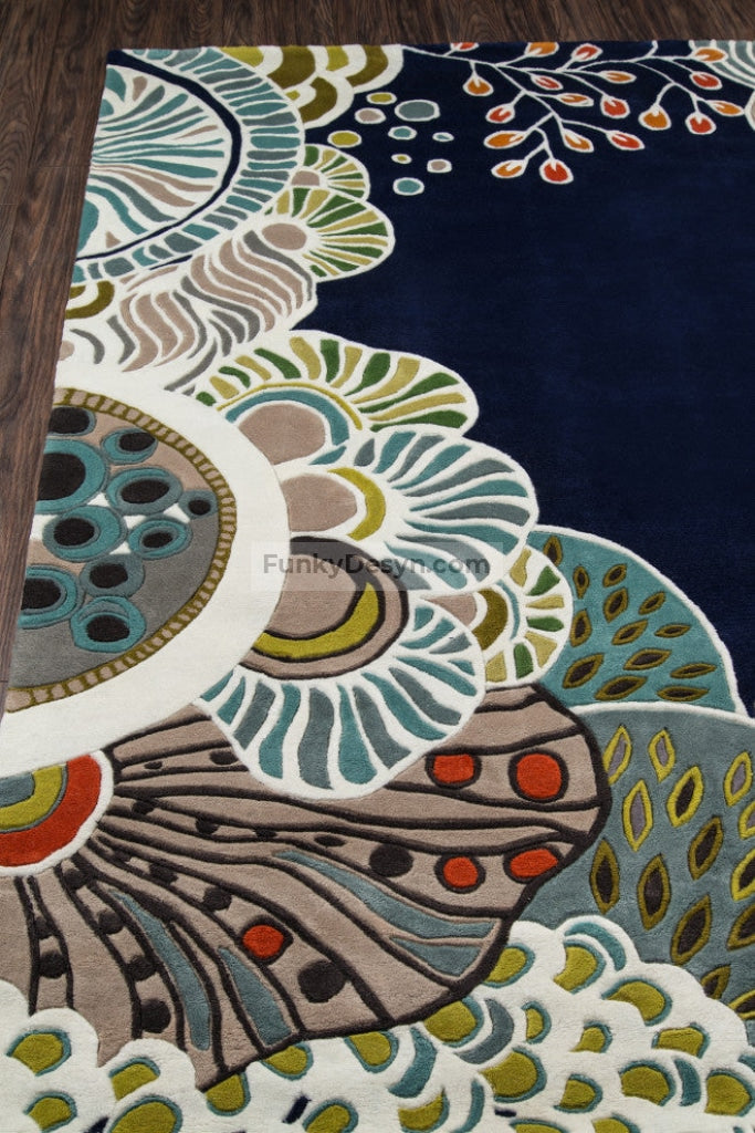 New Wave Navy Rug, Floral