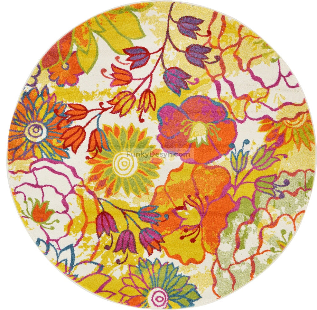 Round Floral Area Rug