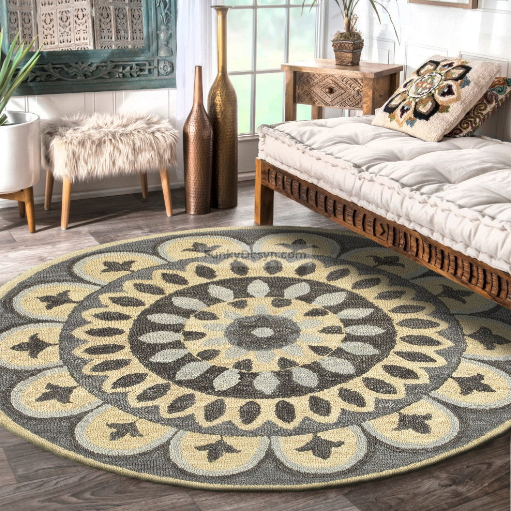 Modern Bloomed Mandala Area Rug ,Round