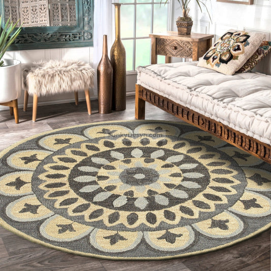 Modern Bloomed Mandala Area Rug ,Round