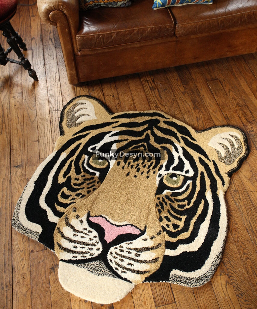Tiger Head Hand Tufted Rug