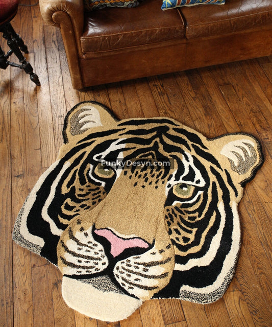 Tiger Head Hand Tufted Rug
