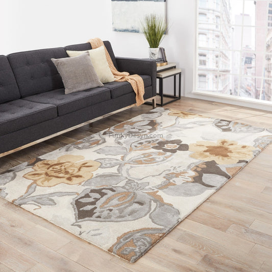Petal Pusher Handmade Floral Multicolor/White Area Rug