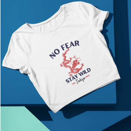Blue and Red Japanese Dragon No Fear - Crop Top